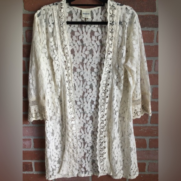 BEDFORD FAIR Sweaters - BEDFORD FAIR Lace Cardigan size L